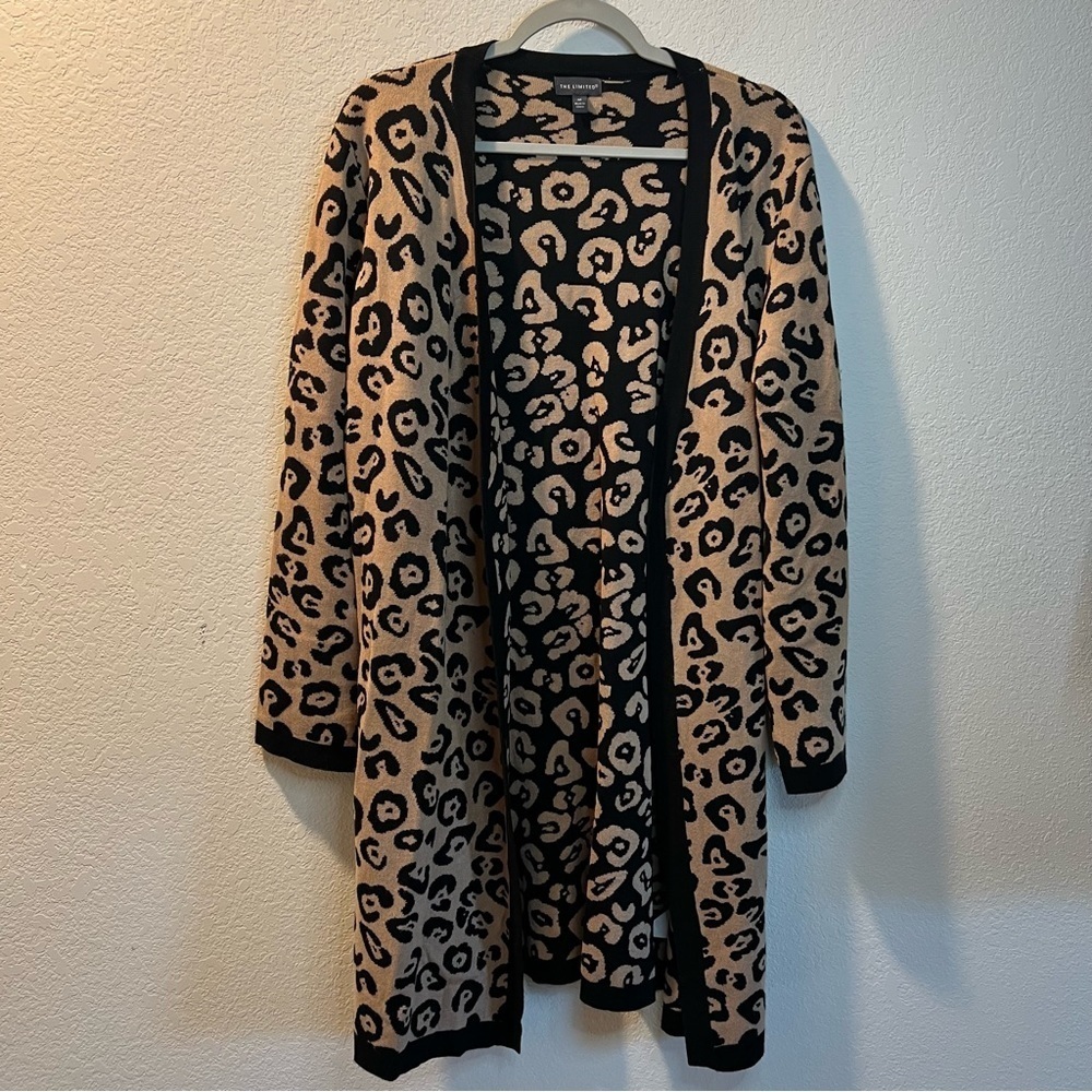 Women’s The Limited tan and black leopard print duster cardigan sweater size M
